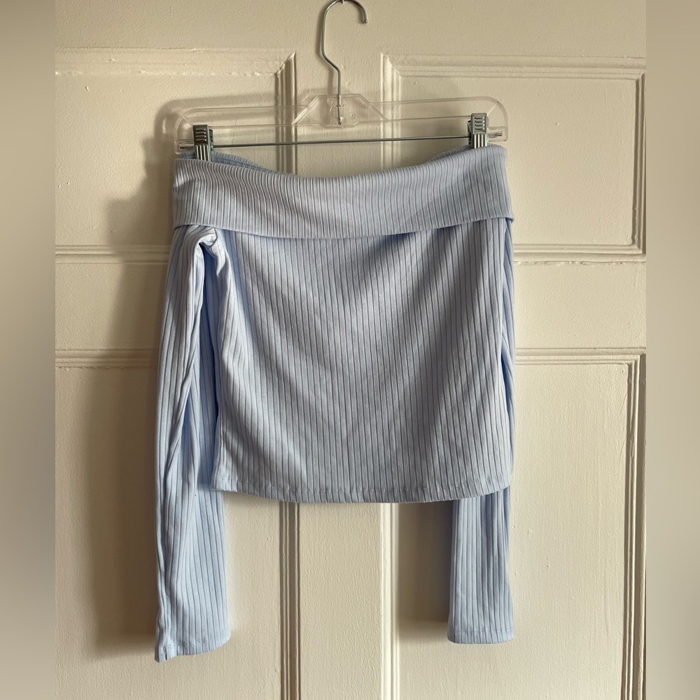 H&M | Sky Blue Ribbed Off-Shoulder Top